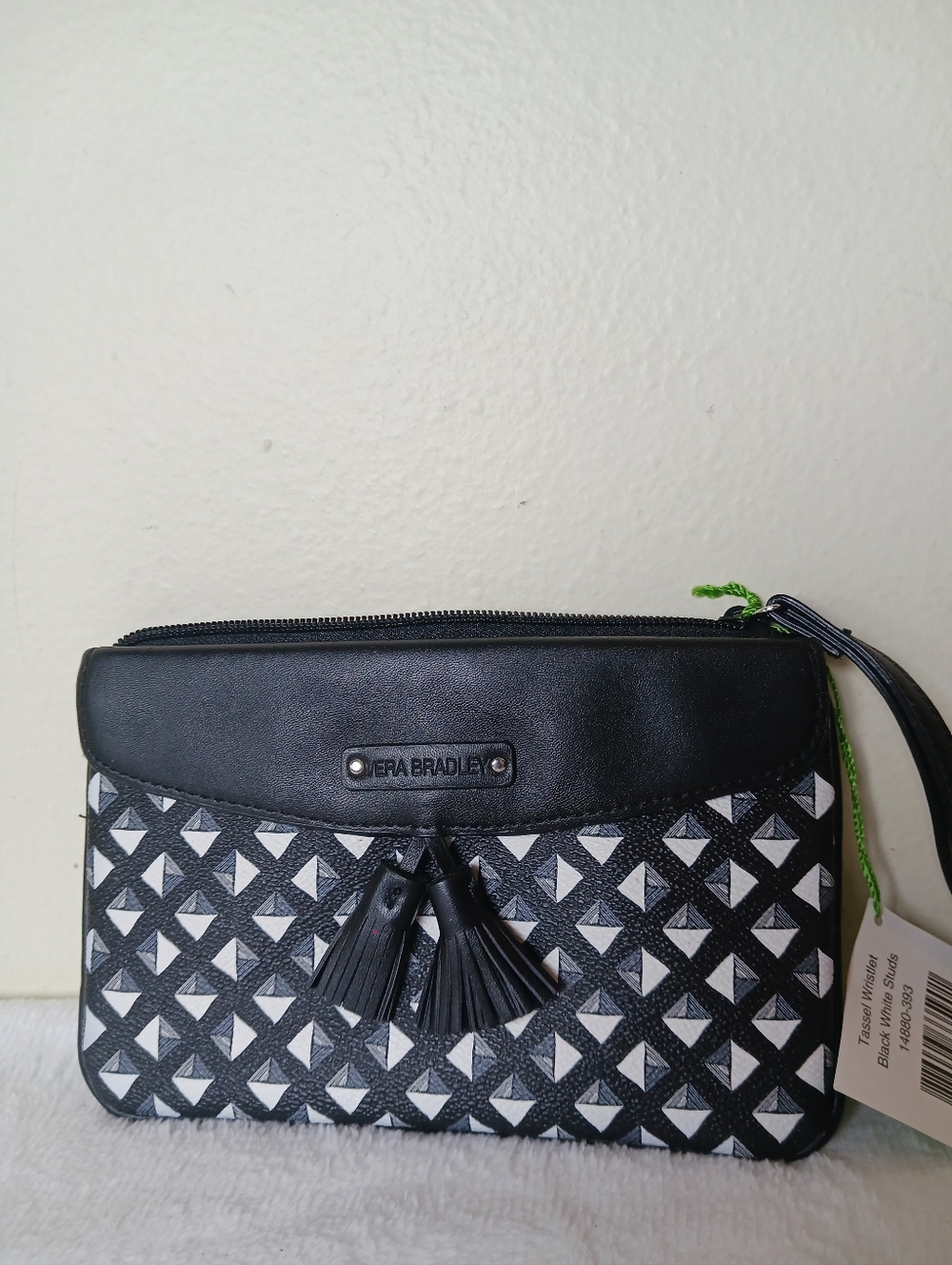 Vera Bradley Black & White Geometric Tassel Wristlet